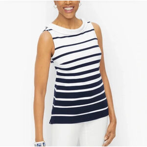 Talbots Petite Medium Sleeveless Striped Knit Top Navy White Nautical Style